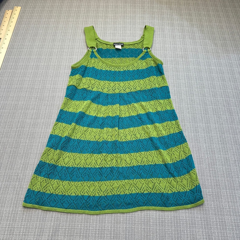 Y2K Coastal Crochet Open Knit Tank Dress Medium Cover Up Boho Festival Vacation